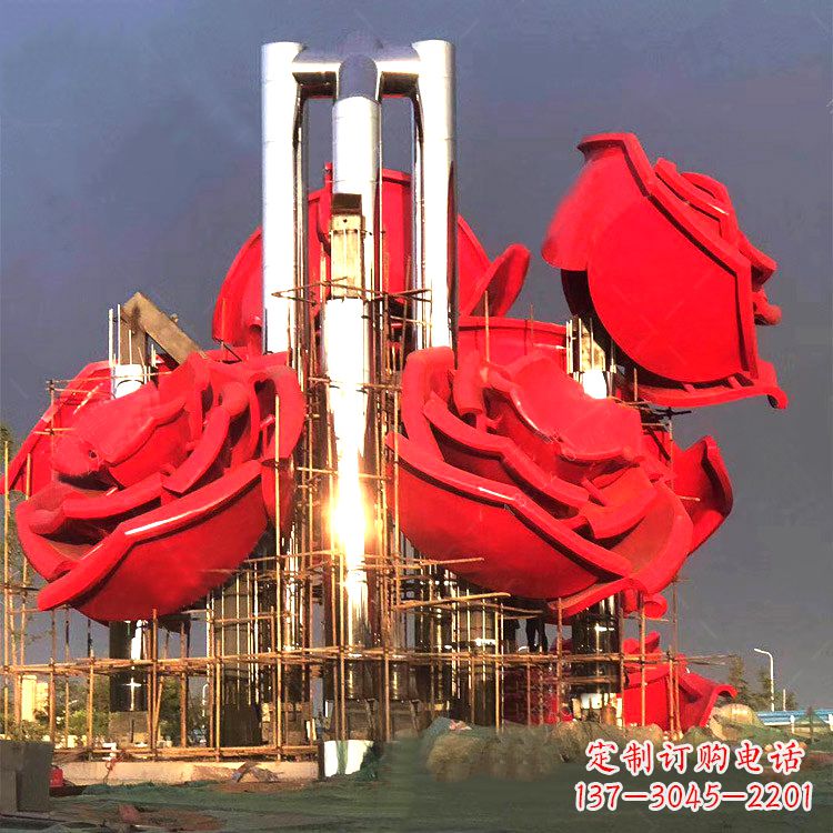 南阳大型不锈钢玫瑰园林雕塑