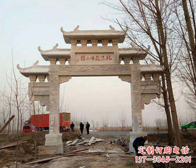 南阳单门大理石牌坊石雕_2