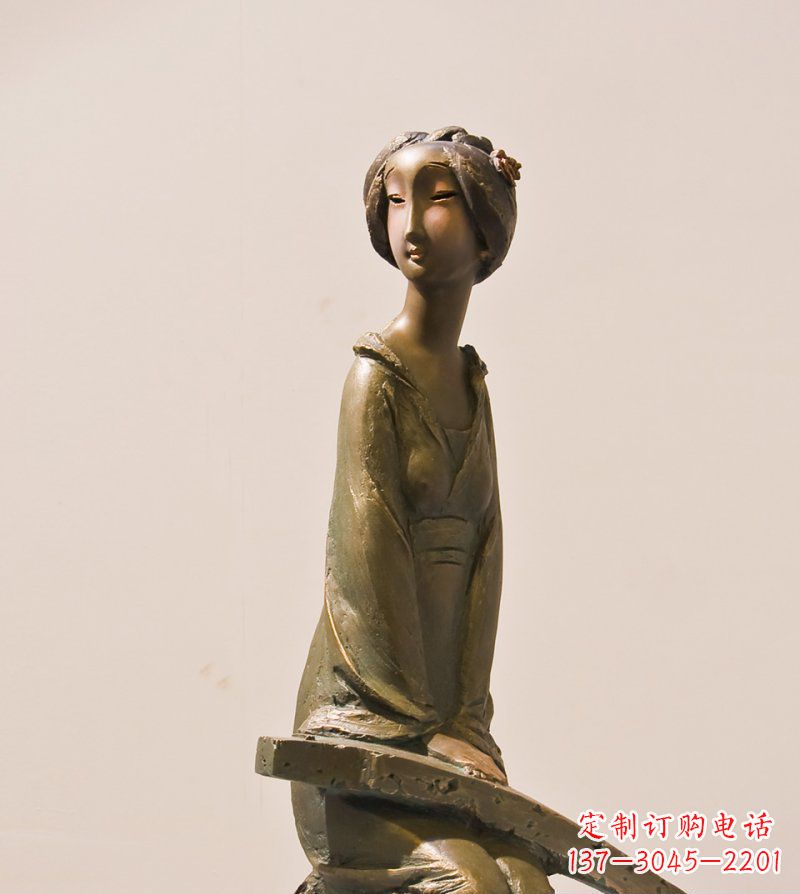南阳古筝女人铜雕古代人物雕塑