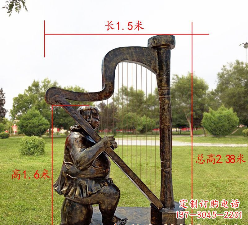 南阳手工铜制竖琴雕塑
