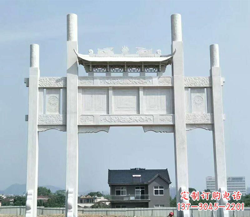 南阳道路三门牌坊石雕 (4)