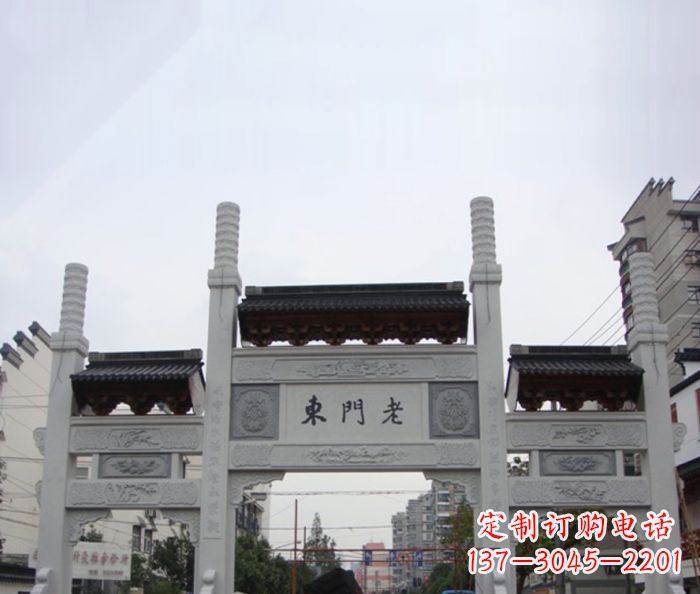 南阳精美三门石牌坊雕塑