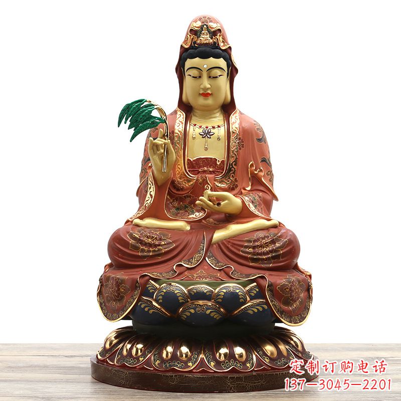 南阳精美观音彩绘铜雕雕塑摆件