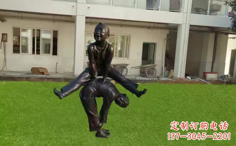 南阳儿童跳马铜雕塑