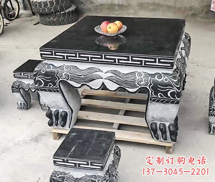 南阳方形仿古石桌凳 (2)