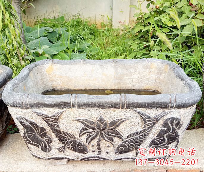 南阳精美方形荷花鲤鱼石雕塑