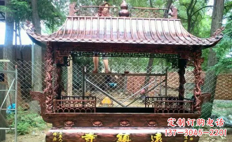 南阳方形寺庙香炉铜雕塑