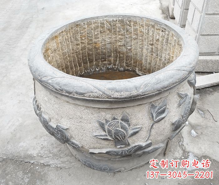 南阳仿古荷花鲤鱼浮雕石水缸 (3)