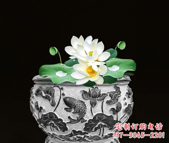 南阳仿古荷花鲤鱼雕塑石水缸