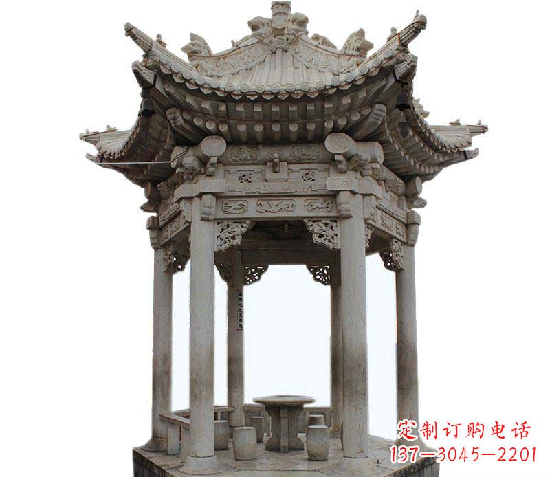南阳精美仿古六角凉亭石雕