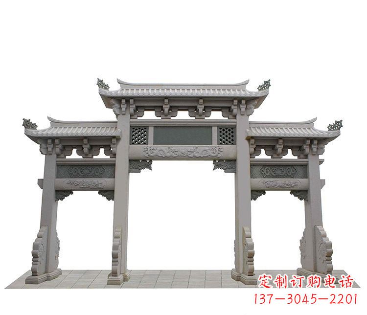 南阳精美仿古三门牌坊石雕