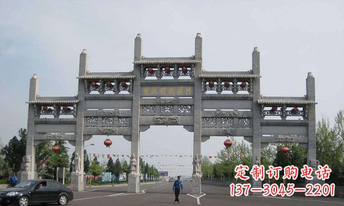 南阳仿古五门石雕牌坊 (2)