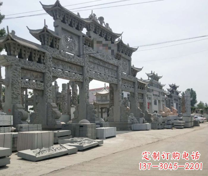 南阳仿古五门石雕牌坊