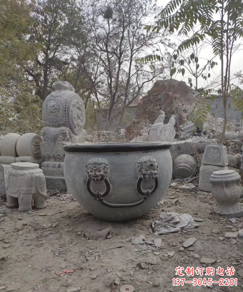 南阳仿古鱼缸雕塑园林景观水缸石雕