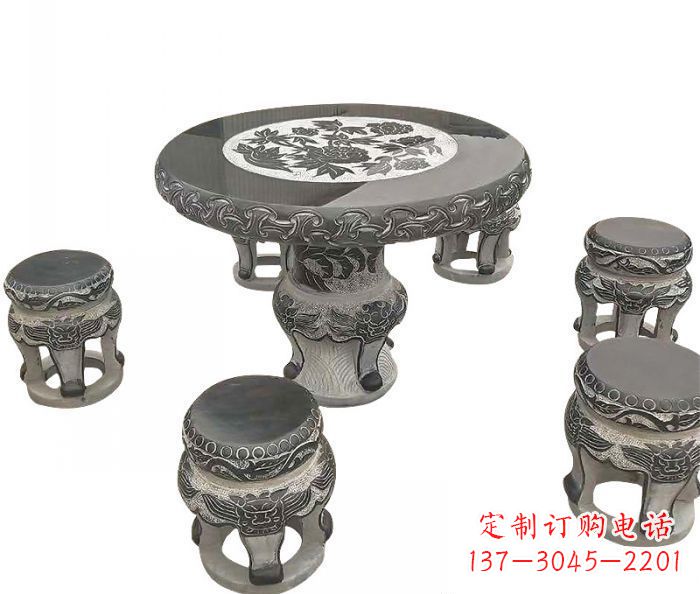 南阳仿古圆形石桌凳雕塑