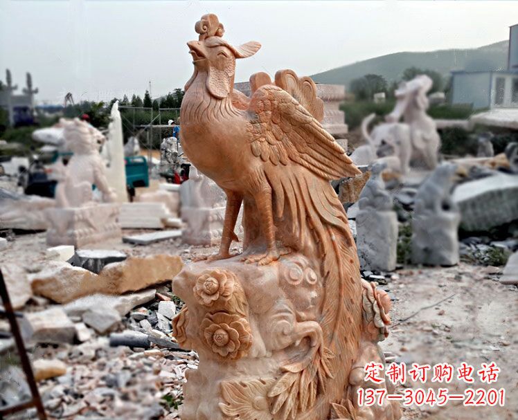 南阳凤凰牡丹晚霞红石雕神兽动物雕塑