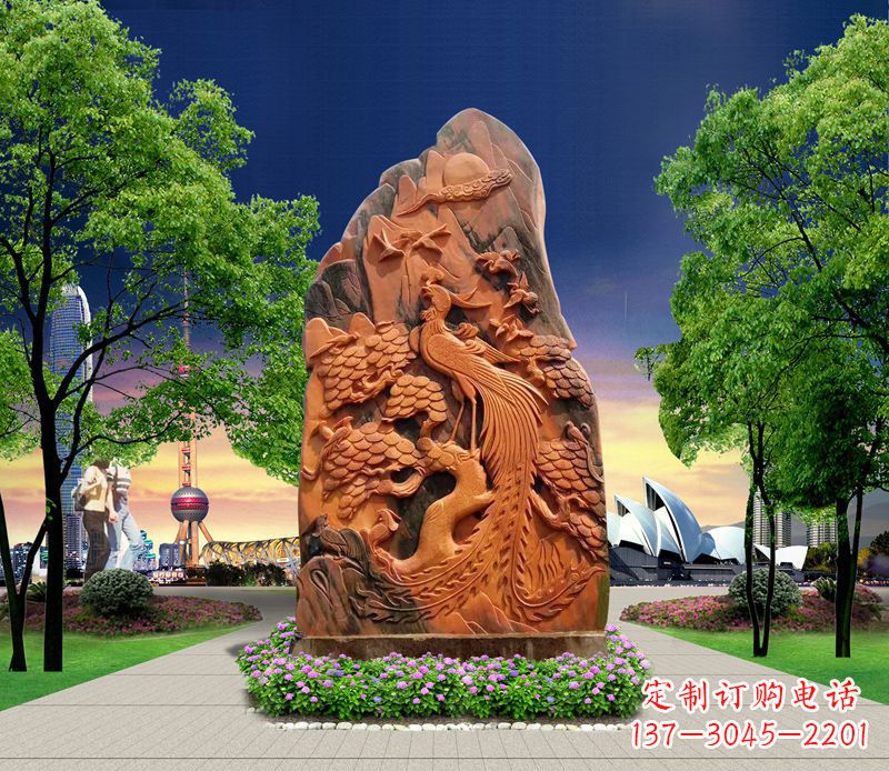 南阳凤凰石雕公园动物摆件