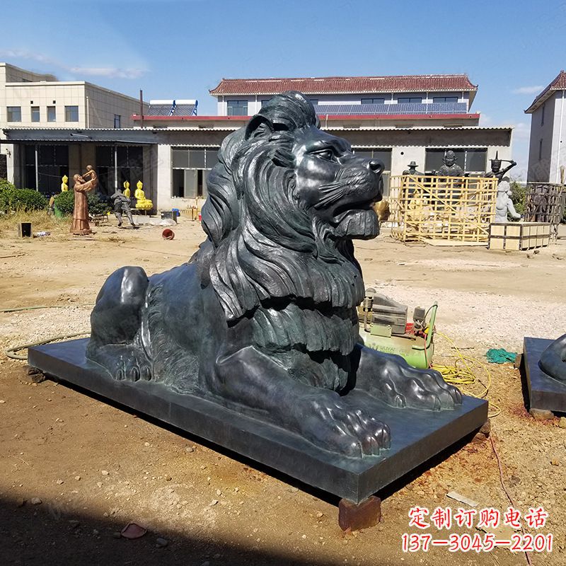南阳港币狮铜雕塑-企业商场大门动物雕塑