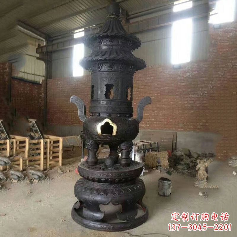 南阳花卉盘状高层圆形铜香炉雕塑