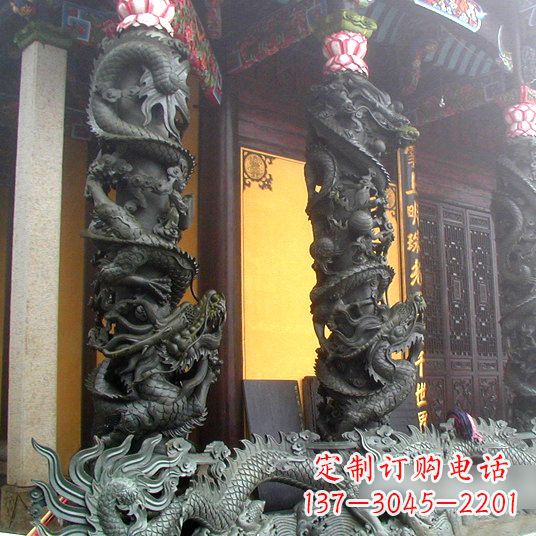 南阳高浮雕龙柱铜雕塑