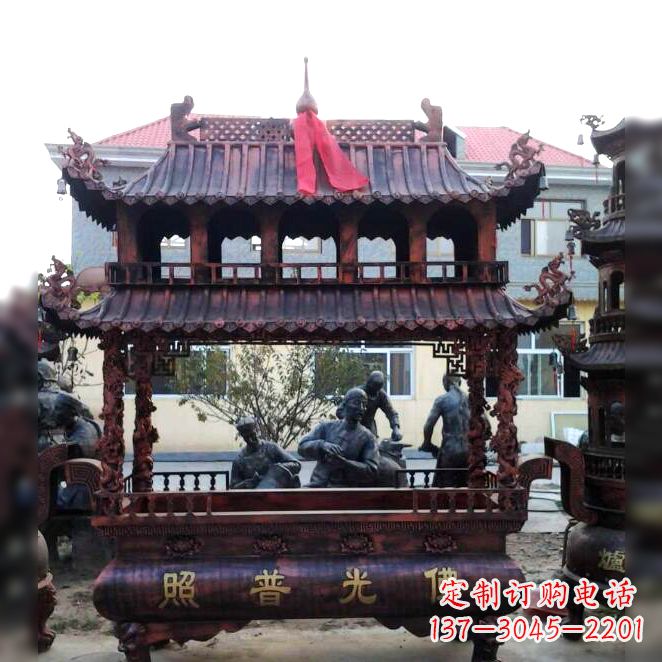 南阳古典风格三足铜香炉定制雕塑