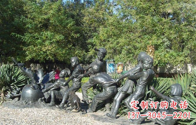 南阳铜雕萝卜儿童拔萝卜雕塑