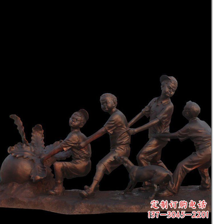 南阳精美玻璃钢仿铜拔萝卜人物雕塑