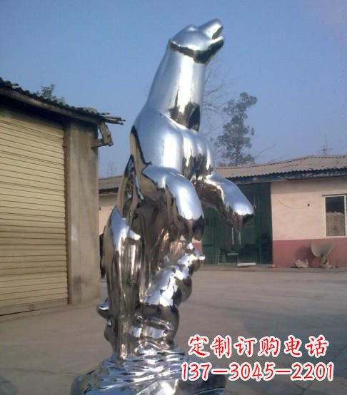 南阳公园不锈钢抽象北极熊动物雕塑