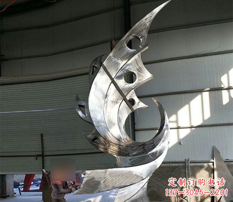 南阳公园不锈钢抽象凤凰景观雕塑 (3)