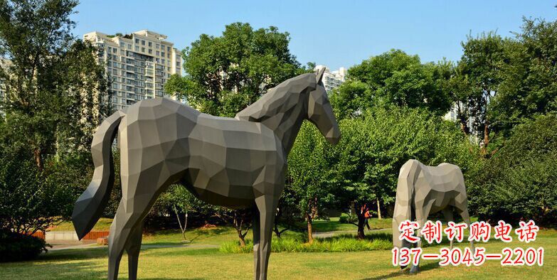 南阳公园不锈钢抽象马动物雕塑 (3)
