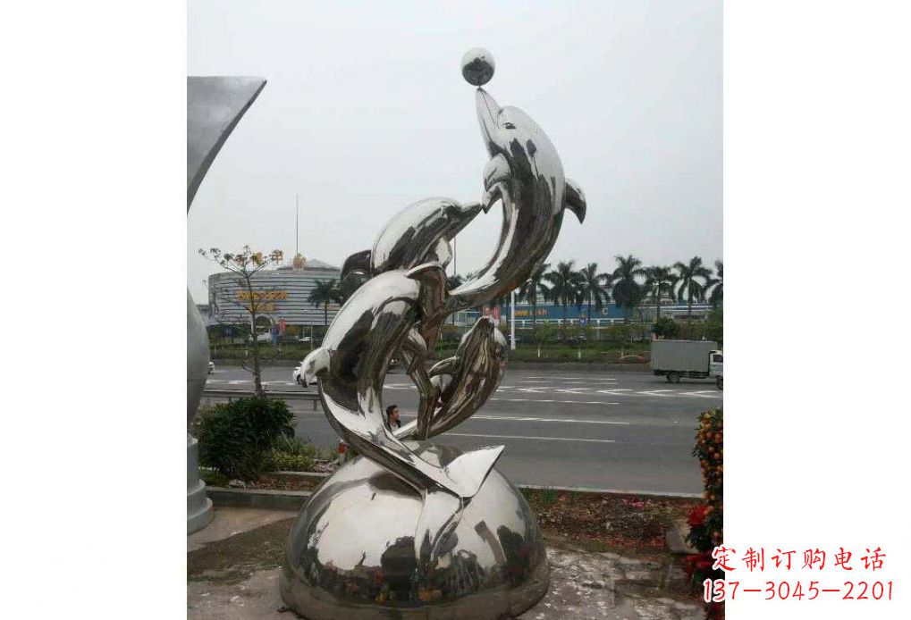 南阳海豚系列不锈钢顶球雕塑