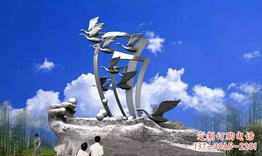 南阳艺术家手工制作的不锈钢飞翔天鹅雕塑
