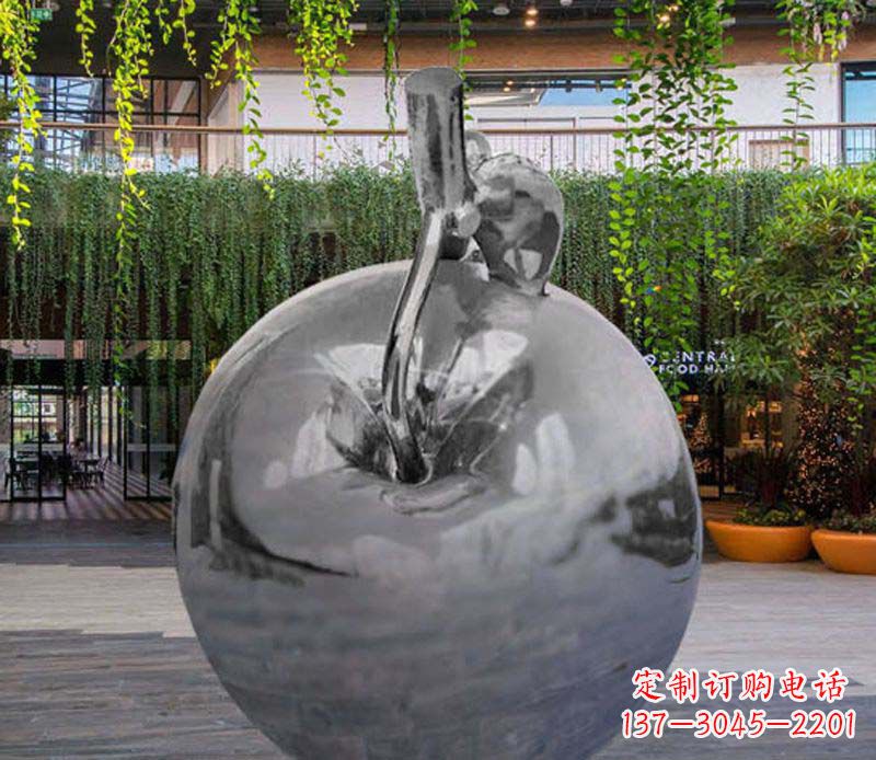 南阳公园时尚不锈钢镜面苹果雕塑