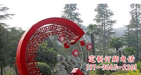 南阳灵动奔放的不锈钢和梅花圆环雕塑
