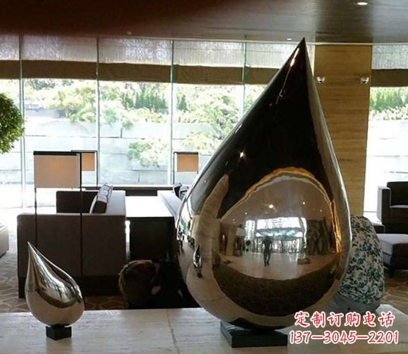 南阳公园不锈钢水滴球景观雕塑