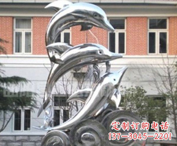 南阳跳跃海豚海浪不锈钢雕塑