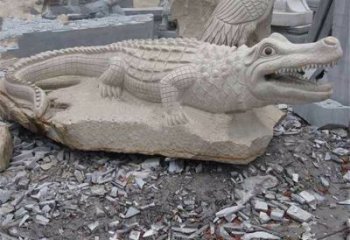 南阳鳄鱼黄沙岩动物石雕精致装饰您的家