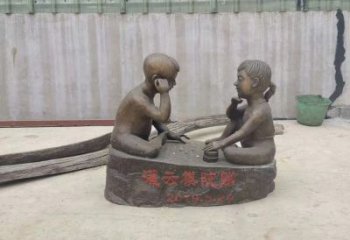 南阳精美儿童下棋铜雕