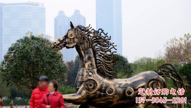 南阳公园抽象机械马动物铜雕