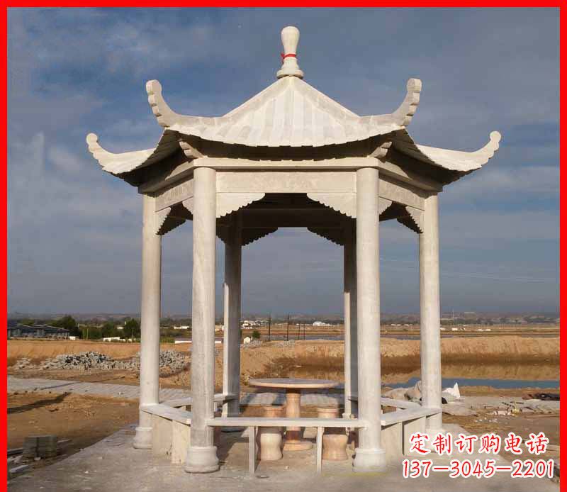 南阳公园大理石六角石雕凉亭 (2)