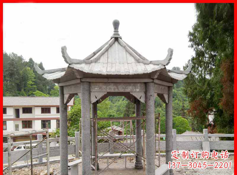 南阳精美大理石六角石凉亭雕塑
