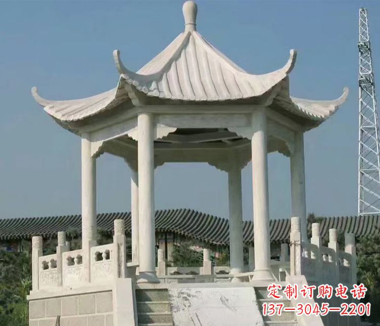 南阳极具视觉冲击力的大理石六角石凉亭雕塑
