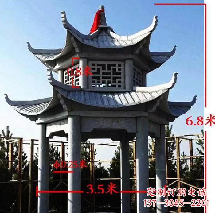 南阳杰出的大理石六角石双层凉亭雕塑