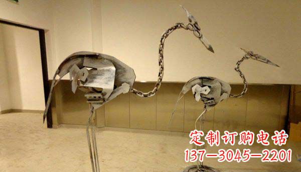 南阳公园动物不锈钢抽象仙鹤雕塑