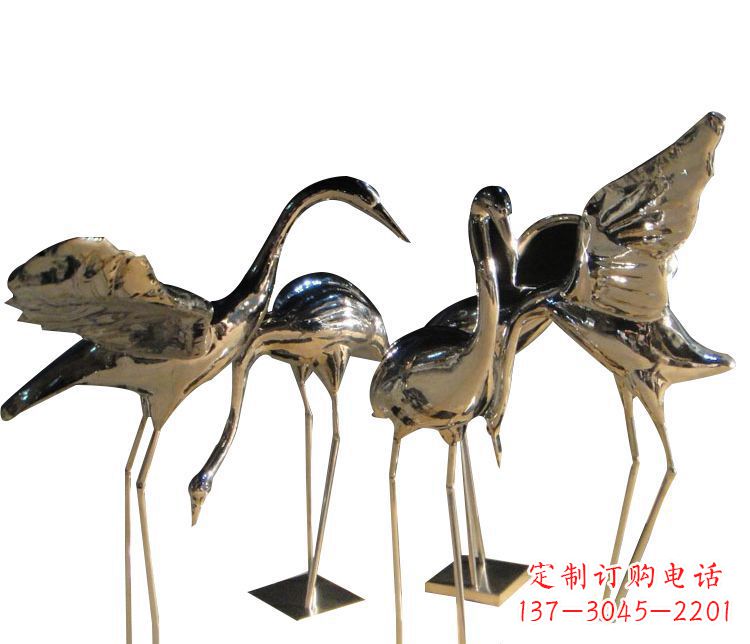 南阳公园动物不锈钢仙鹤雕塑1