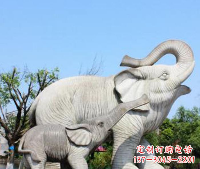 南阳公园动物大理石母子象石雕