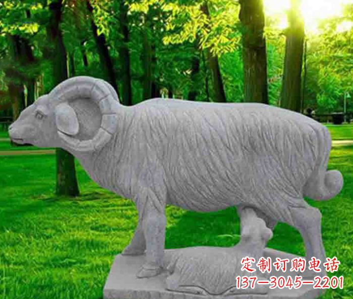 南阳公园动物大理石母子羊石雕
