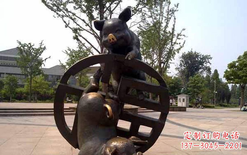 南阳公园动物猪铜雕