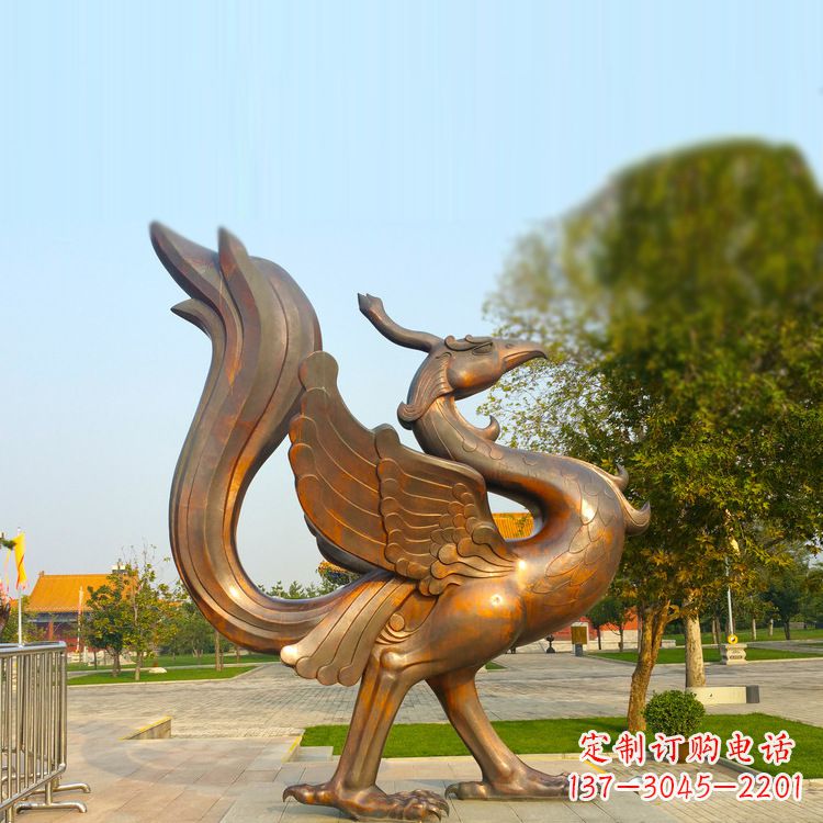 南阳纯铜铸造的四灵之朱雀雕塑