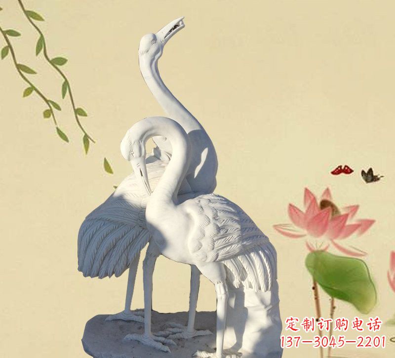 南阳中领雕塑精美汉白玉仙鹤石雕